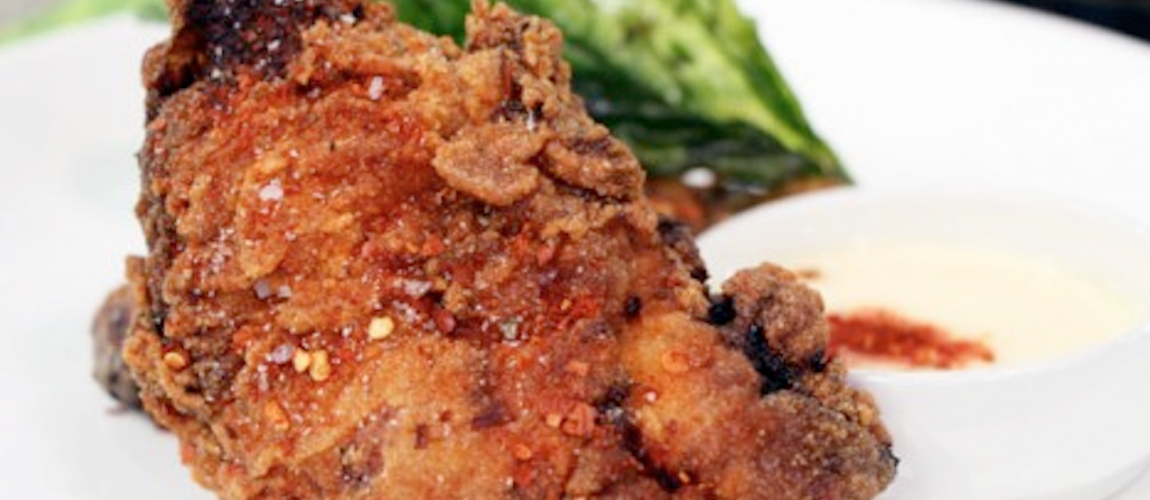 Fried  Chicken   with  Honey  Lime  Mayonnaise   and  Crispy  Basil 