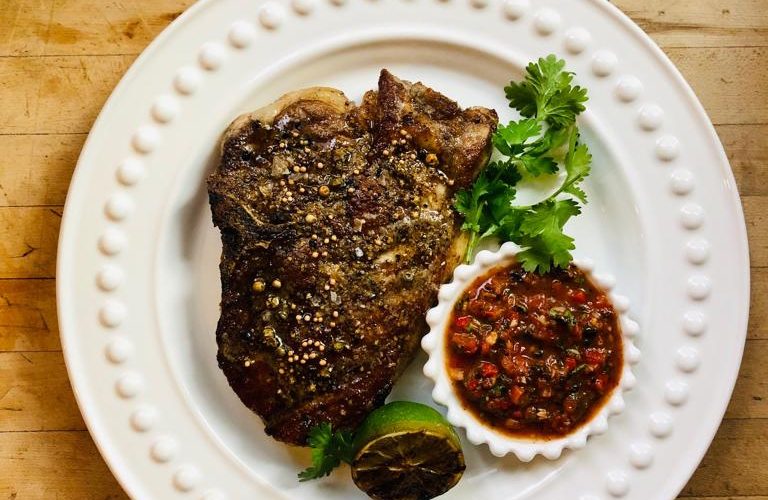 Brined Porterhouse Pork Chop & Fire Roasted Salsa