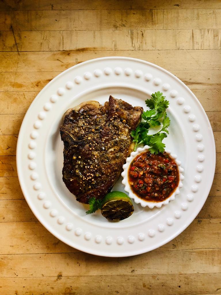 Brined Porterhouse Pork Chop & Fire Roasted Salsa | Recipes - Roger Mooking